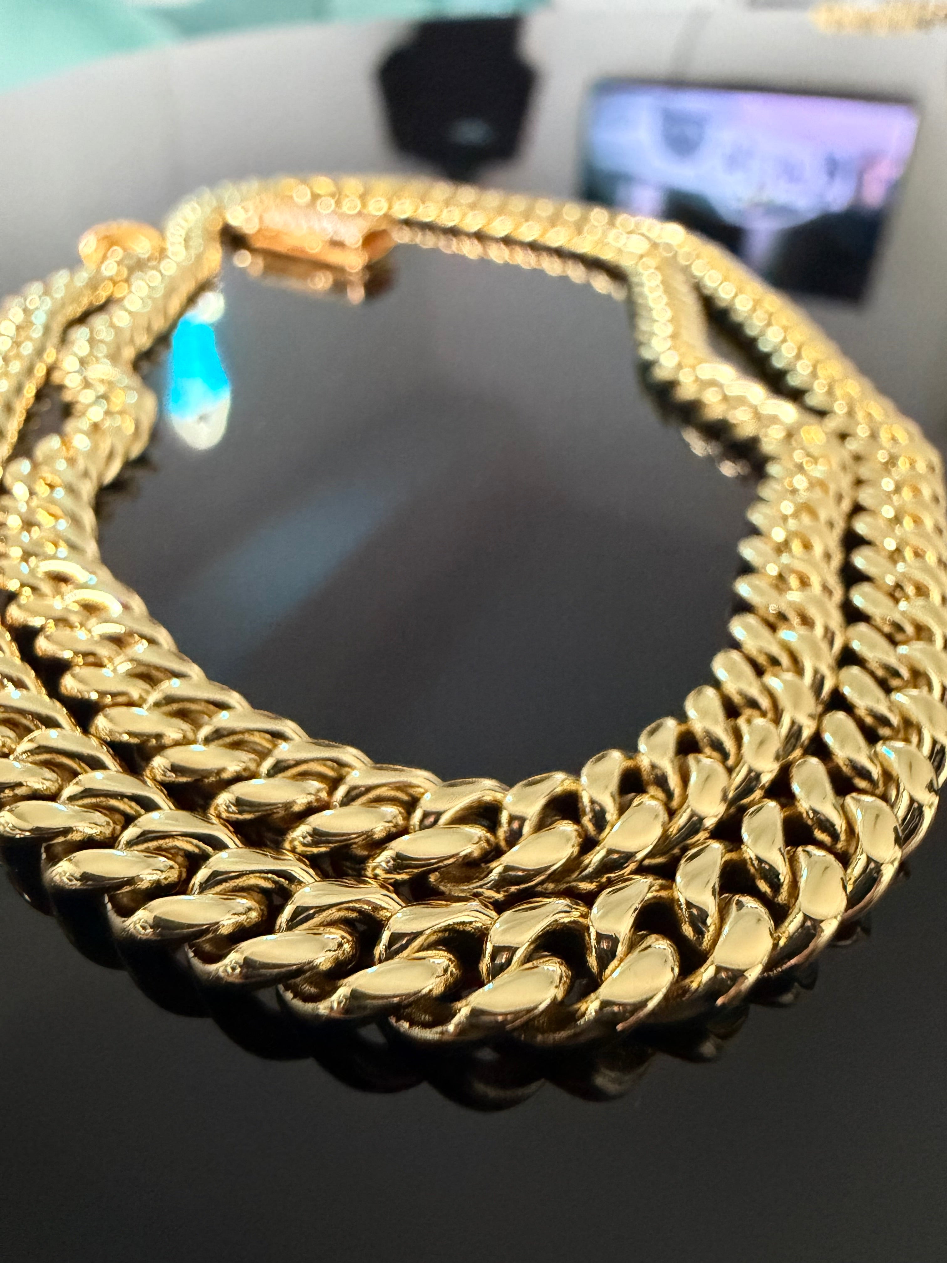 Gelati's 18K Vermeil Gold -3X CB Carbon Diamond Lock Miami Link Cuban Necklace in Solid Titanium Steel