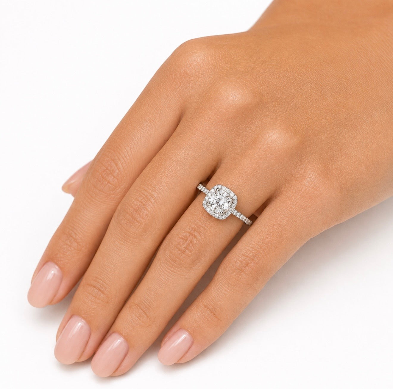 GELATI’S BESPOKE FL-IF LAB MOISSANITE DIAMOND 2CTW HALO SQUARE CUT RING IN 925 SILVER & 14K VERMEIL GOLD