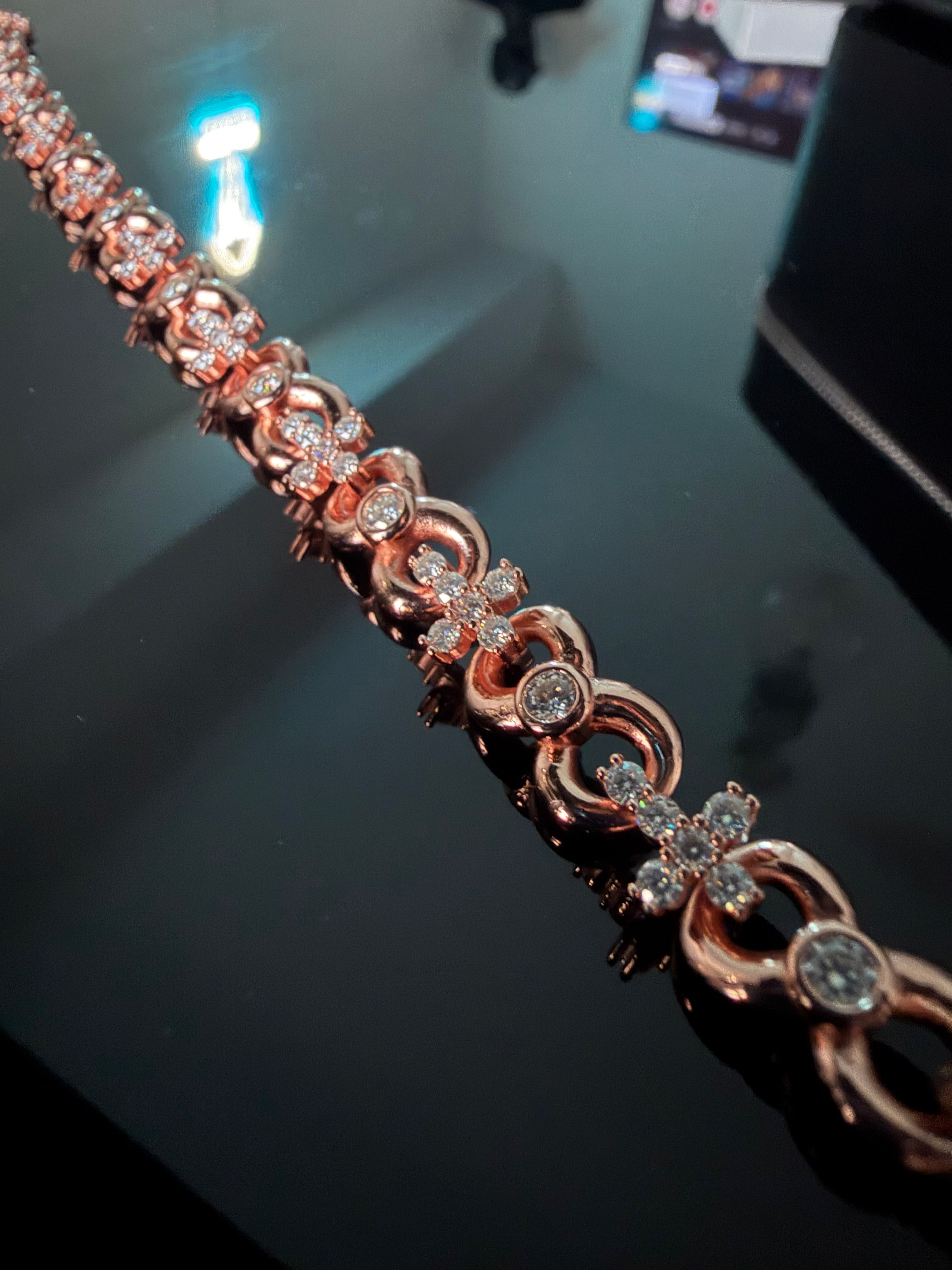 Gelati's "Immortal" Infinity Link & Cross FL -IF Lab Moissanite Diamond Bracelet in 18K Vermeil Rose Gold & 925 Sterling Silver