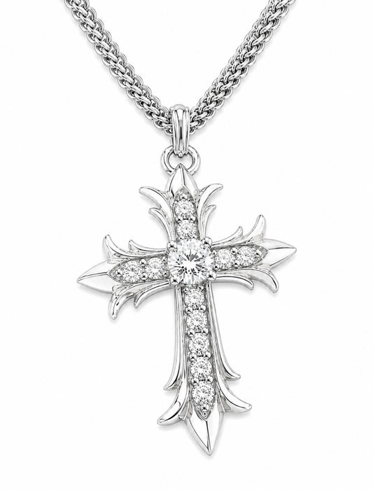 CHROME DIAMOND CROSS™ – FL–IF MOISSANITE, 925 SILVER | 18K VERMEIL PENDANT