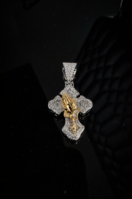 Gelati's "Prey On The Weak" V2 Baguette Setting CB Diamond Pendant In Solid Titanium & 18 Vermeil Gold Inlay + Free Silver 3mm Rope Chain