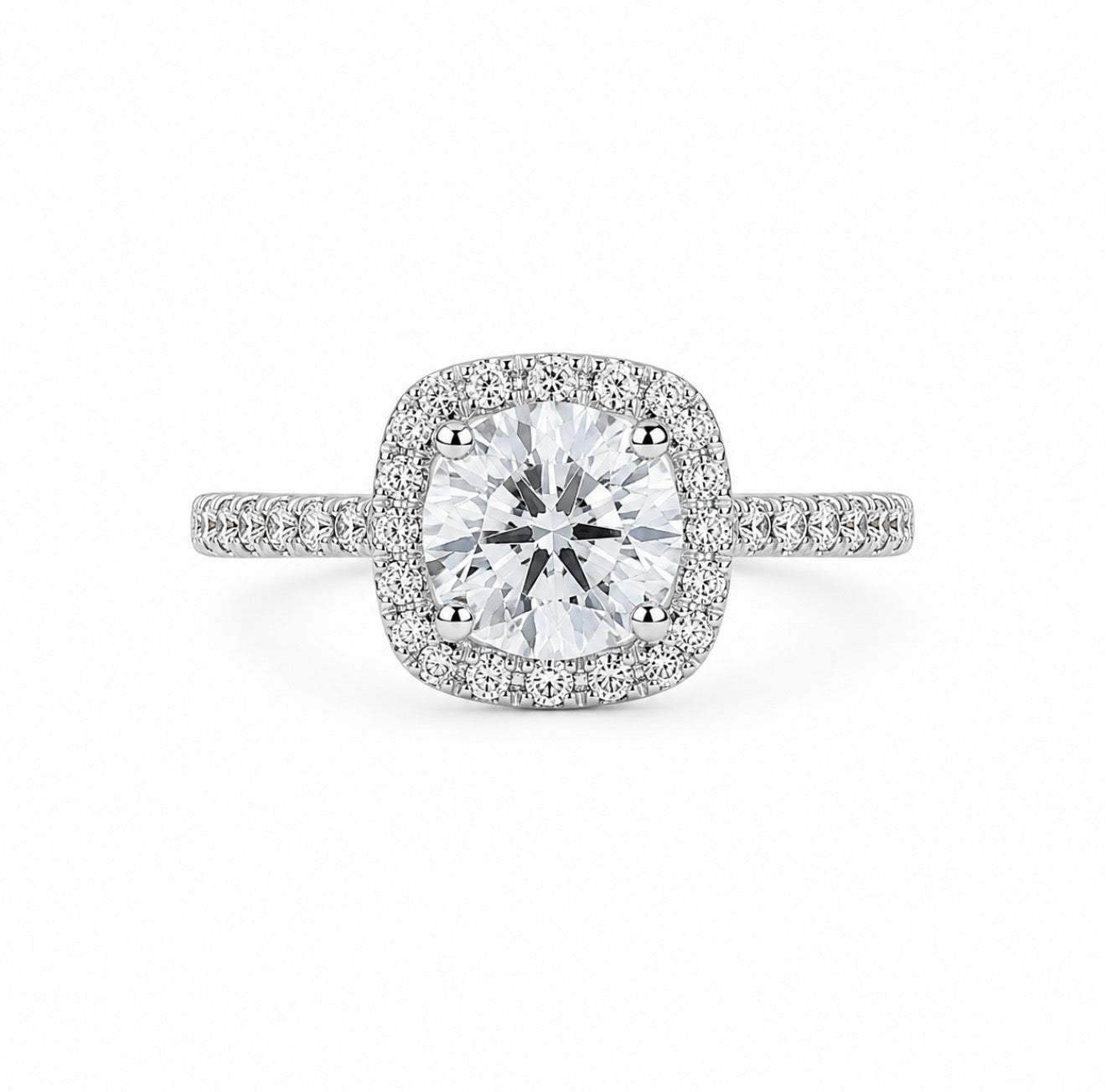 GELATI’S BESPOKE FL-IF LAB MOISSANITE DIAMOND 2CTW HALO SQUARE CUT RING IN 925 SILVER & 14K VERMEIL GOLD