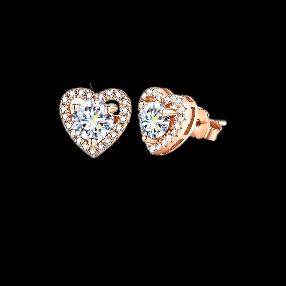 Gelati's Diamond Heart Elusive Halo Studs in 925 Silver & VVS1 Moissanite Diamonds