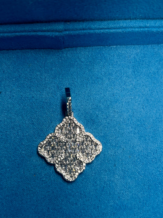 Gelati's Carbon Diamond Baguette Clover Pendant in solid Titanium & 18k Vermeil Gold Inserts + Free Silver Chain Included