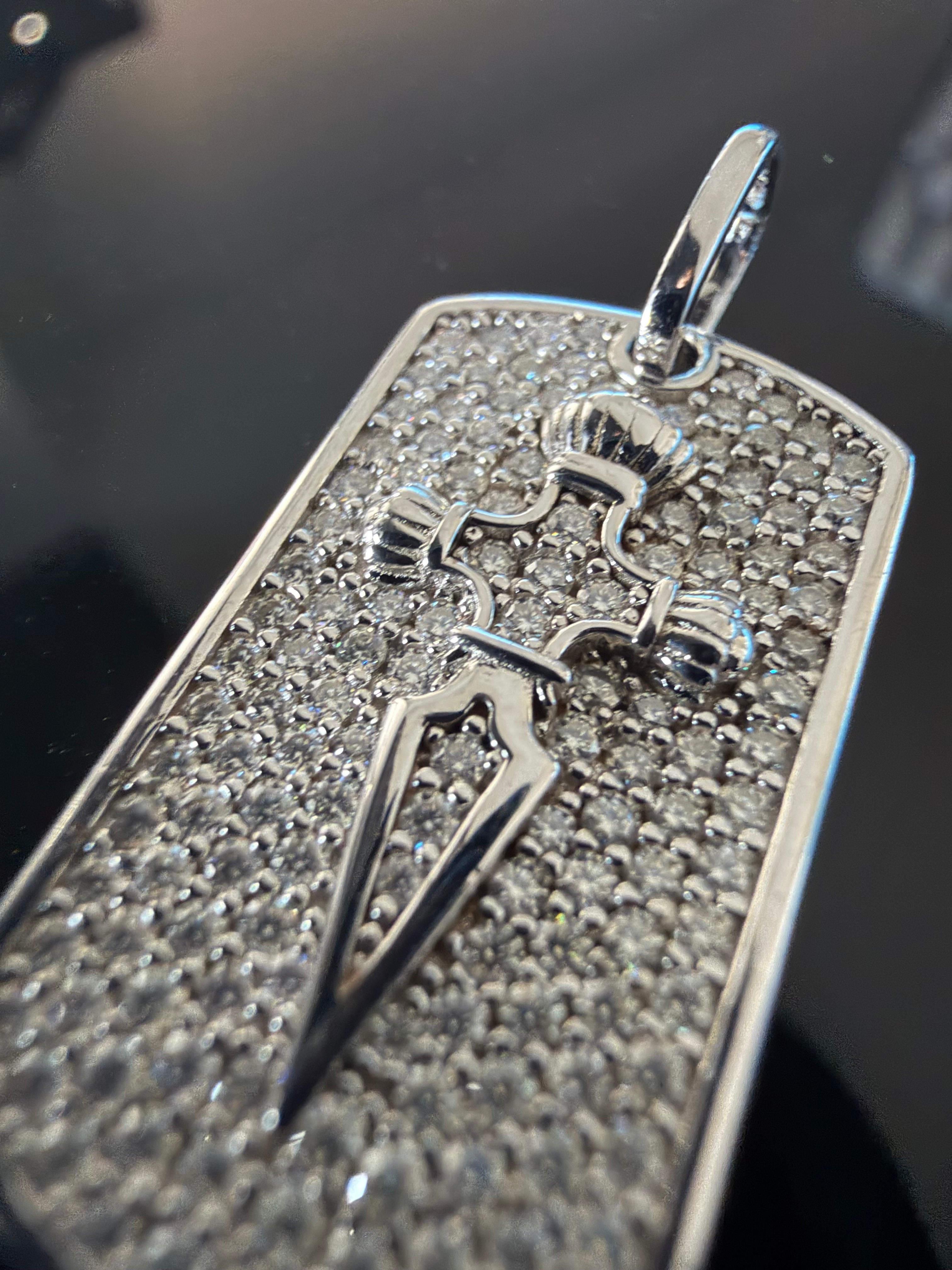 Gelati's Bespoke Knife Tag DVVS1 Lab Moissanite Diamond Pendant in Solid 925 Sterling Silver & 18k Vermeil White Gold Inlay + Free 925 Silver Chain