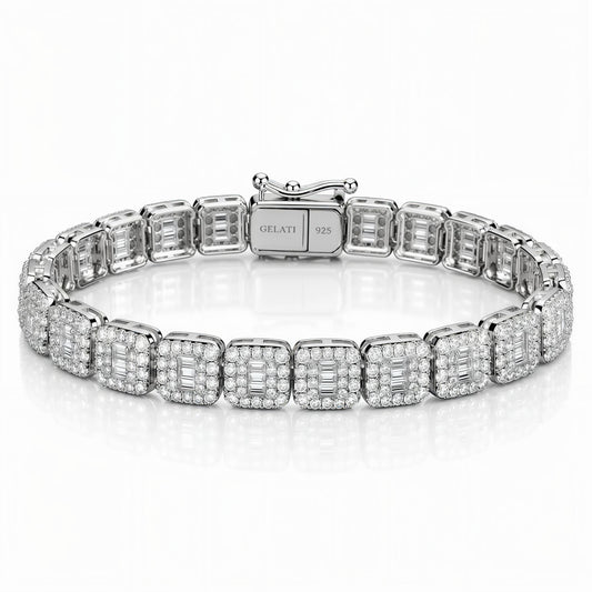 GELATI | BAGUETTE HALO DIAMOND BRACELET — 925 SILVER & 18K VERMEIL GOLD — FL-IF Lab Moissanite