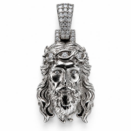 DIAMOND CROWN | PLAIN JESUS PIECE – FL–IF MOISSANITE,  925 SILVER |18K VERMEIL GOLD