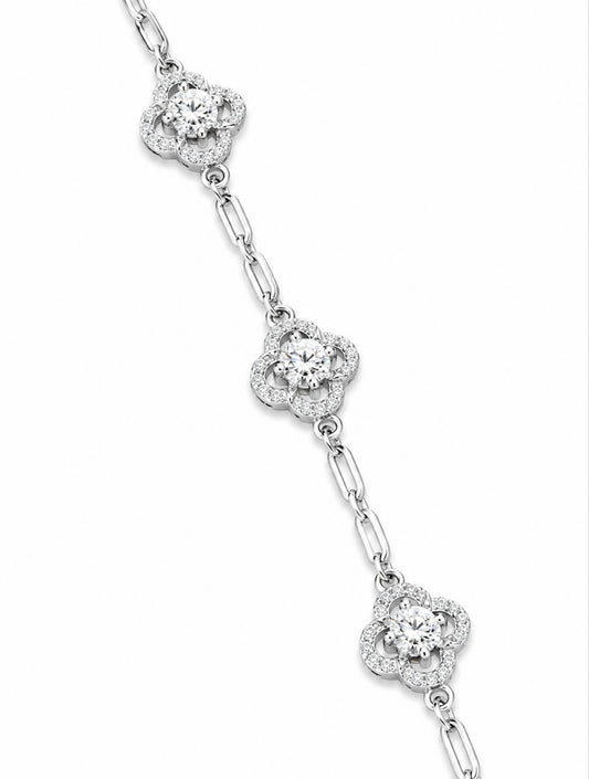 DIAMOND CLASSIC CLOVER BRACELET – DVVS1 LAB MOISSANITE, 925 STERLING SILVER & 14K VERMEIL GOLD