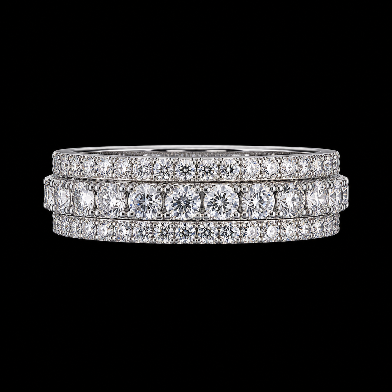 Solara Tri Row Eternity Band – 3CTW DVVS1/CB Moissanite, 925 Silver & 18K Vermeil
