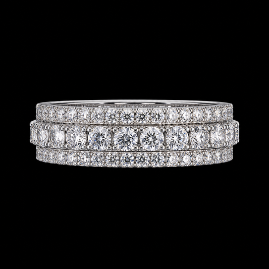 Solara Tri Row Eternity Band – 3CTW DVVS1/CB Moissanite, 925 Silver & 18K Vermeil