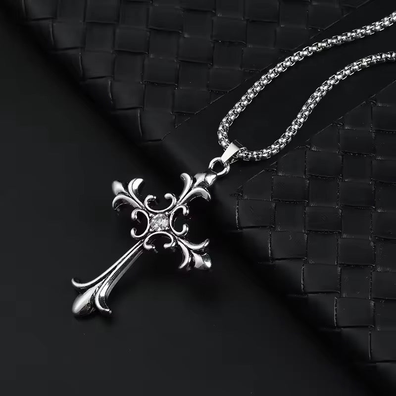 Gelati's Dark Chrome Carbon Diamond & Sterling Silver Cross Pendant with 18k Vermeil Gold Accents