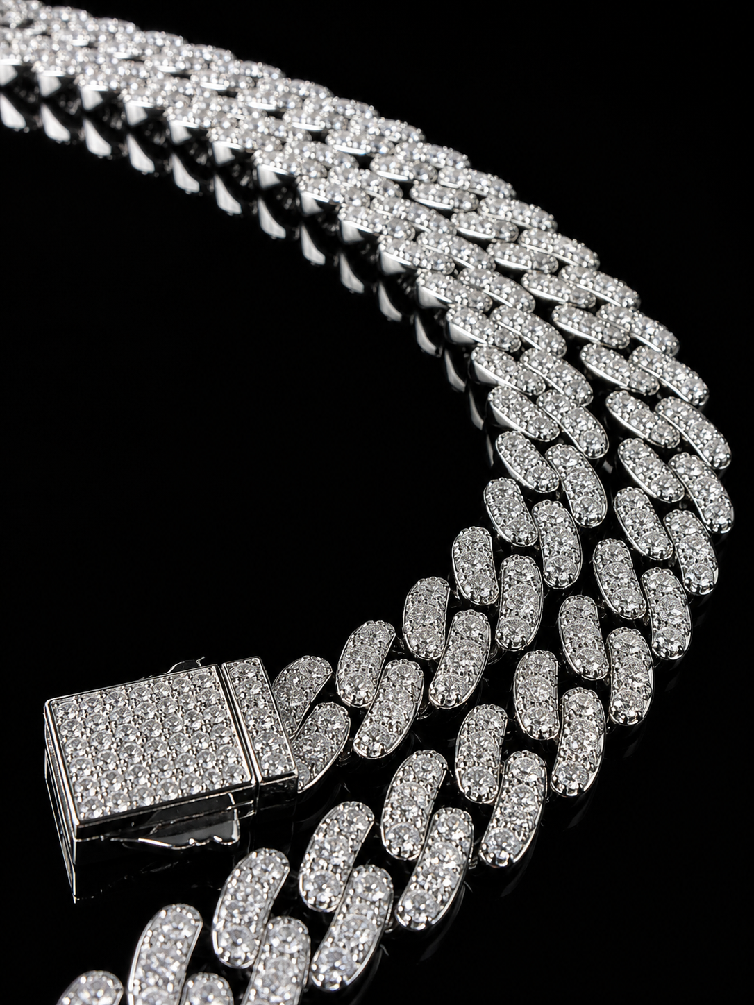 Gelati's Glaciale CB/DVVS1 Lab Moissanite 10MM Prongue Miami Link Cuban Necklace in Solid Titanium & 18k Vermeil Gold Inlay