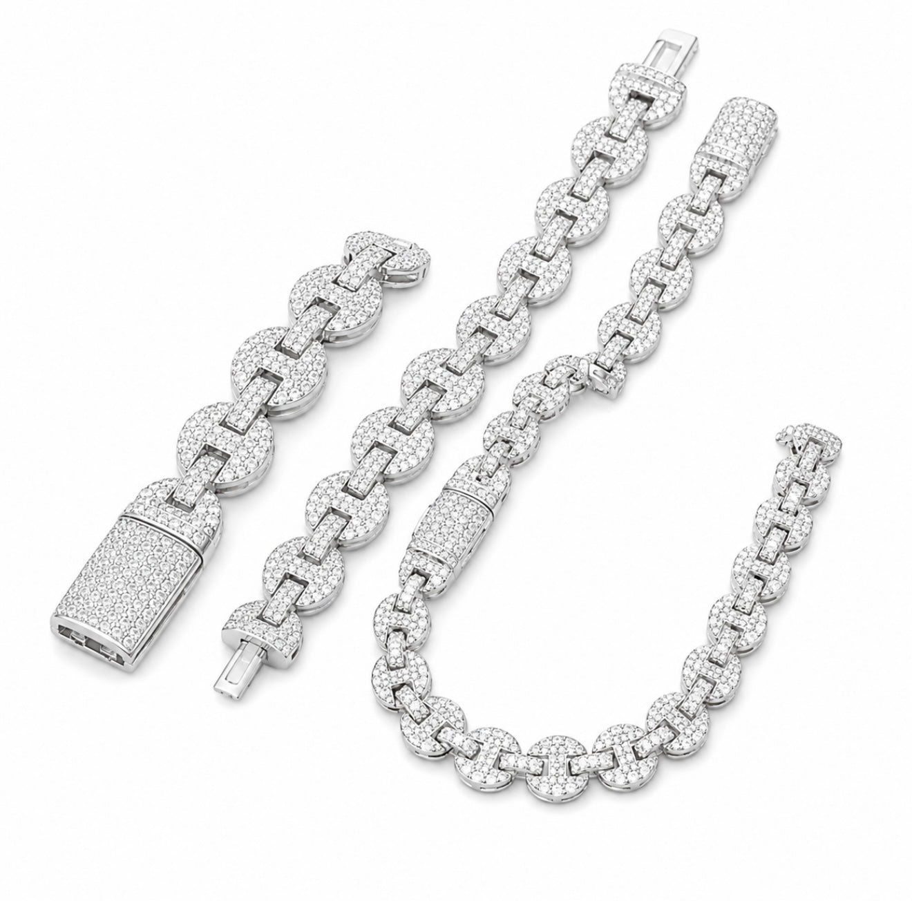 GELATI’S 6MM GUCCI LINK VVS1 DIAMOND BRACELET IN SOLID 925 STERLING SILVER & 18K VERMEIL GOLD