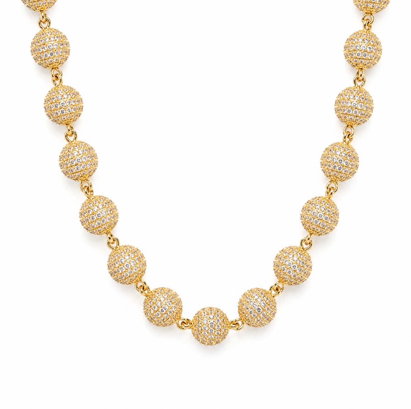 GELATI’S SIGNATURE MICRO PAVE FLAWLESS 10MM DIAMOND BEADS NECKLACE IN STEEL & 18K VERMEIL GOLD INSERTS