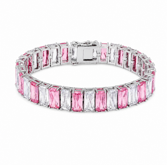 GELATI’S PINK SAPPHIRE TITANIUM TWO-TONE BAGUETTE HYBRID-LOCK TENNIS BRACELET