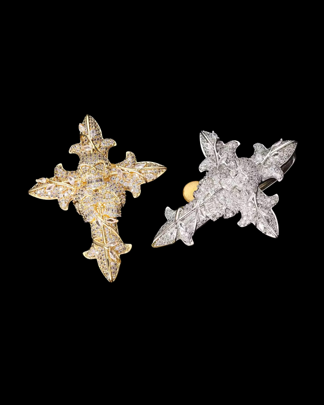 Gelati's Skull Infamous Diamond Cross In solid Titanium & 18k Vermeil Inserts & Micro Pave Carbon Diamonds- 925 Silver Rope Chain Included