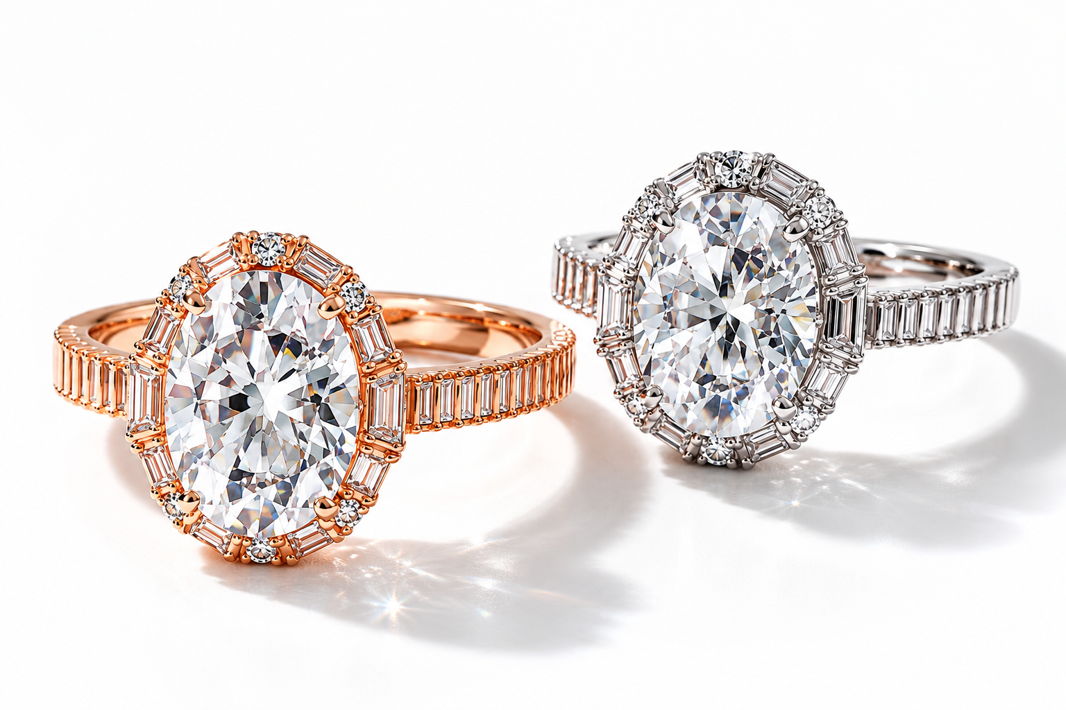 GELATI Chandelier Oval & Baguette Cut Diamond FL-IF Moissanite Ring | Solid 925 Sterling Silver & 18K Vermeil Gold