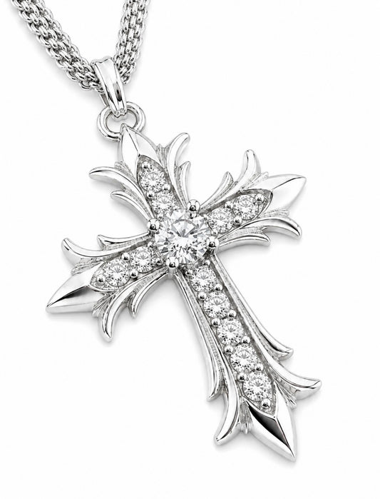 CHROME DIAMOND CROSS™ – FL–IF MOISSANITE, 925 SILVER | 18K VERMEIL PENDANT