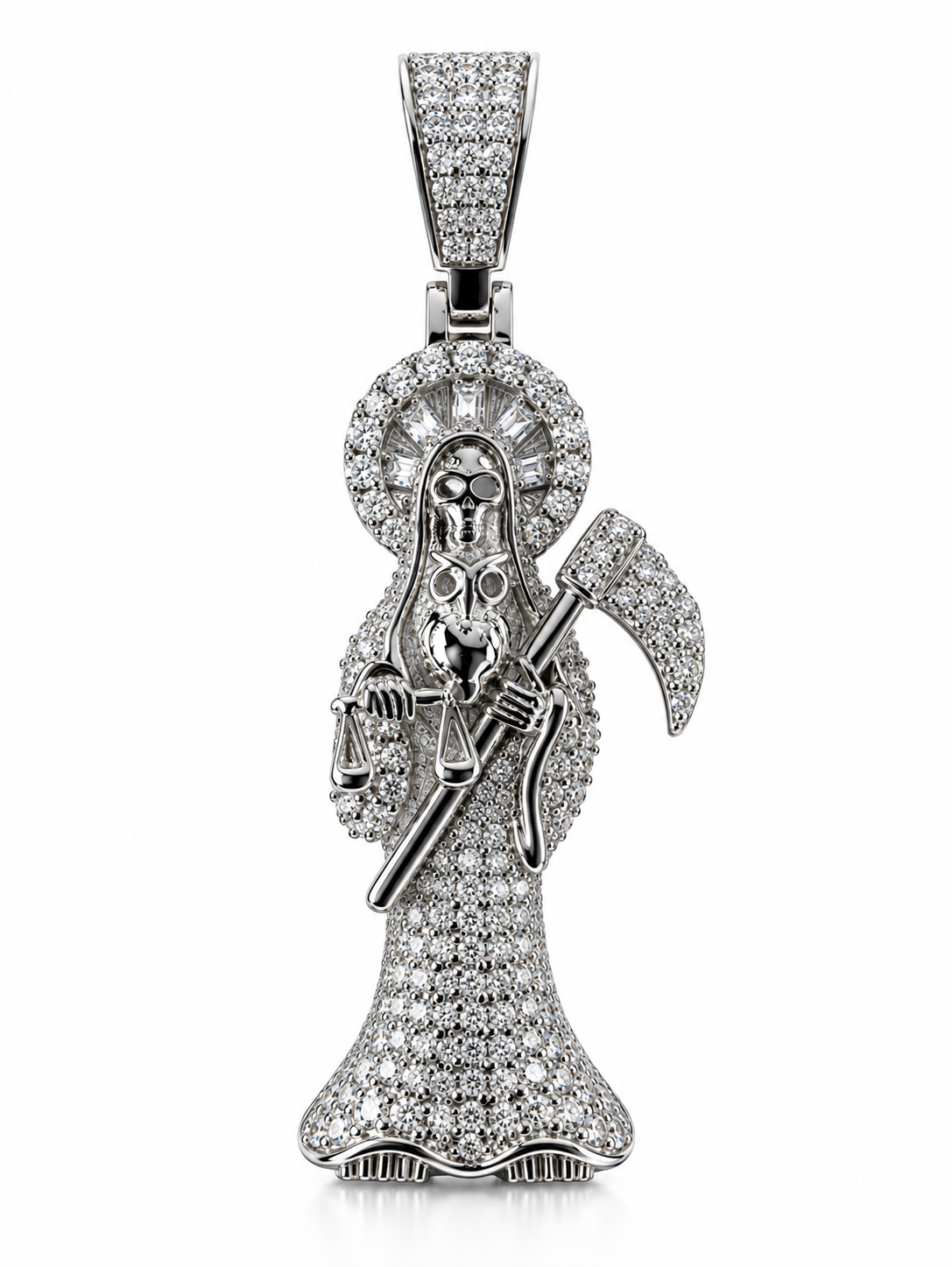 SANTA MUERTE |FL-IF D COLOR LAB MOISSANITE DIAMOND PENDANT|925 SILVER | 18K VERMEIL