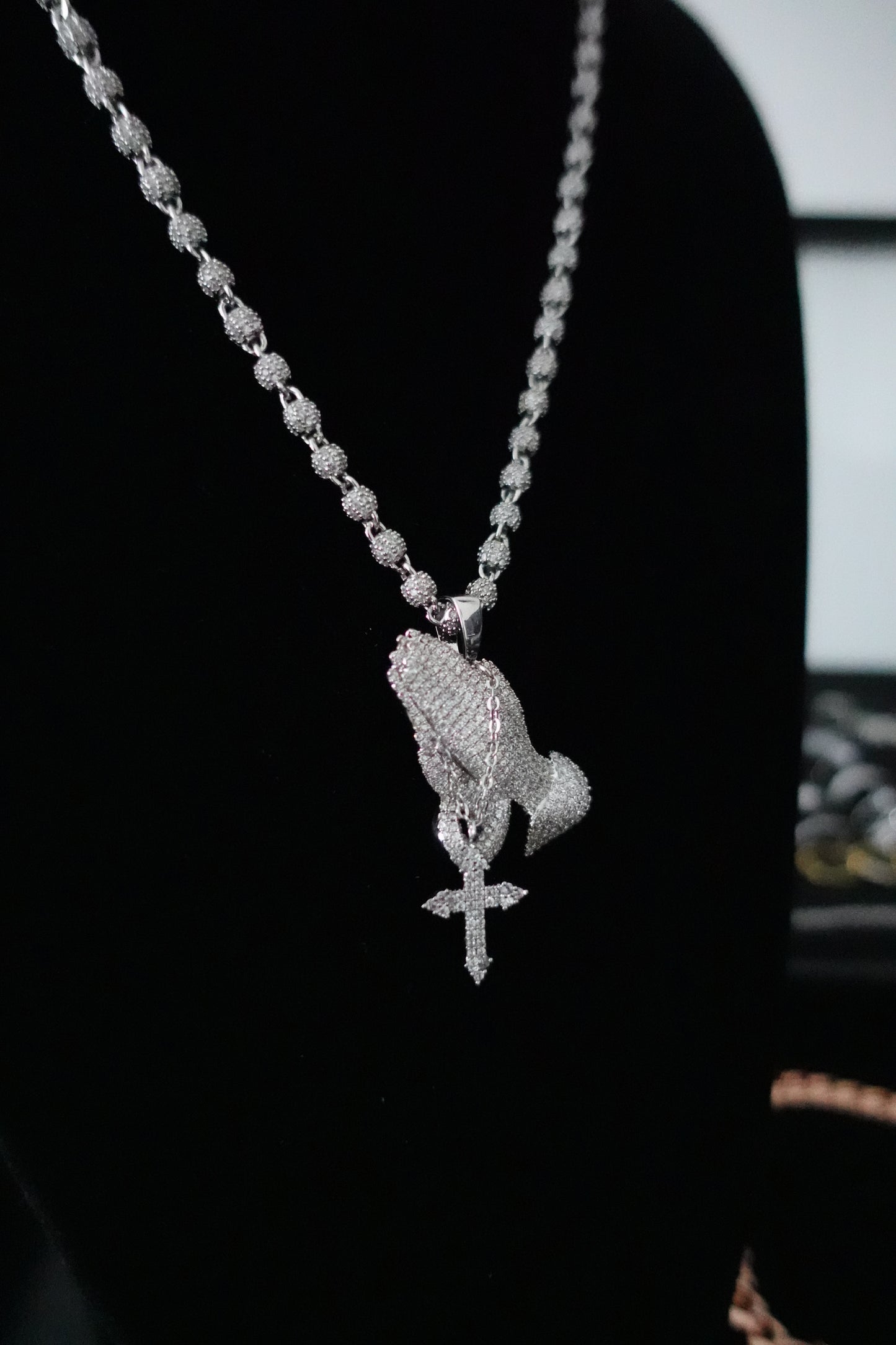 Gelati's Praying Hands Diamond Pendant with 18k Vermeil Gold Accents & Free 925 Silver Chain