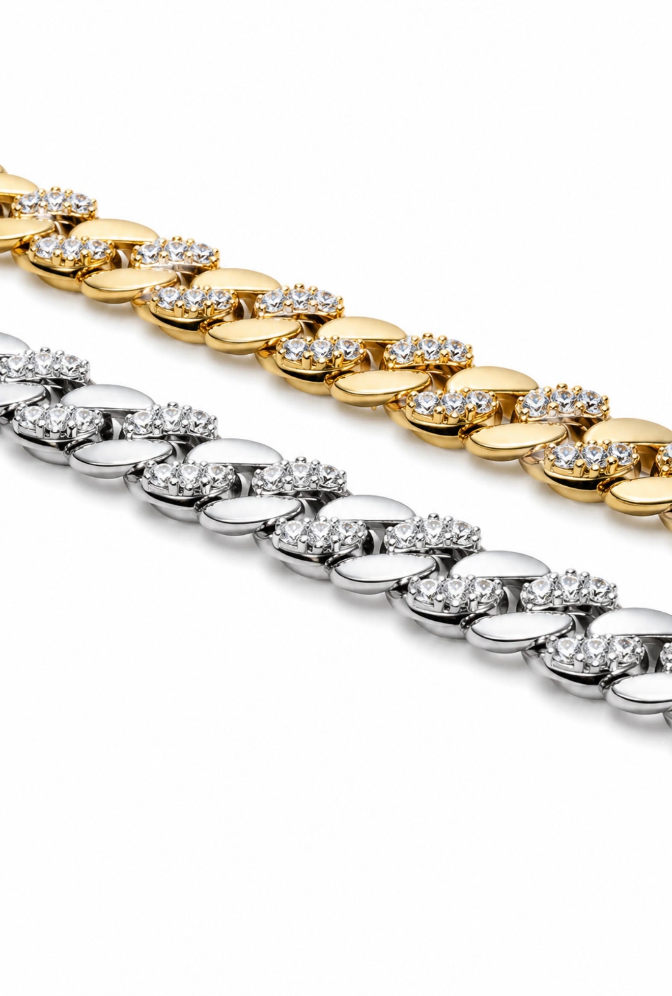 GELATI’S HYBRID HCD Diamonds TWO TONE CUBAN NECKLACE IN STEEL & 18K VERMEIL GOLD