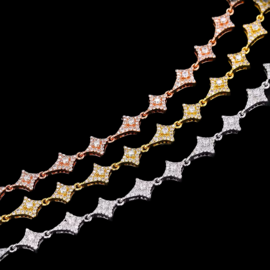 Gelati's Starchain Link 8MM Bespoke 925 Sterling Silver & 18k Vermeil Gold Necklace CB / IF-FL Lab Moissanite Diamonds.