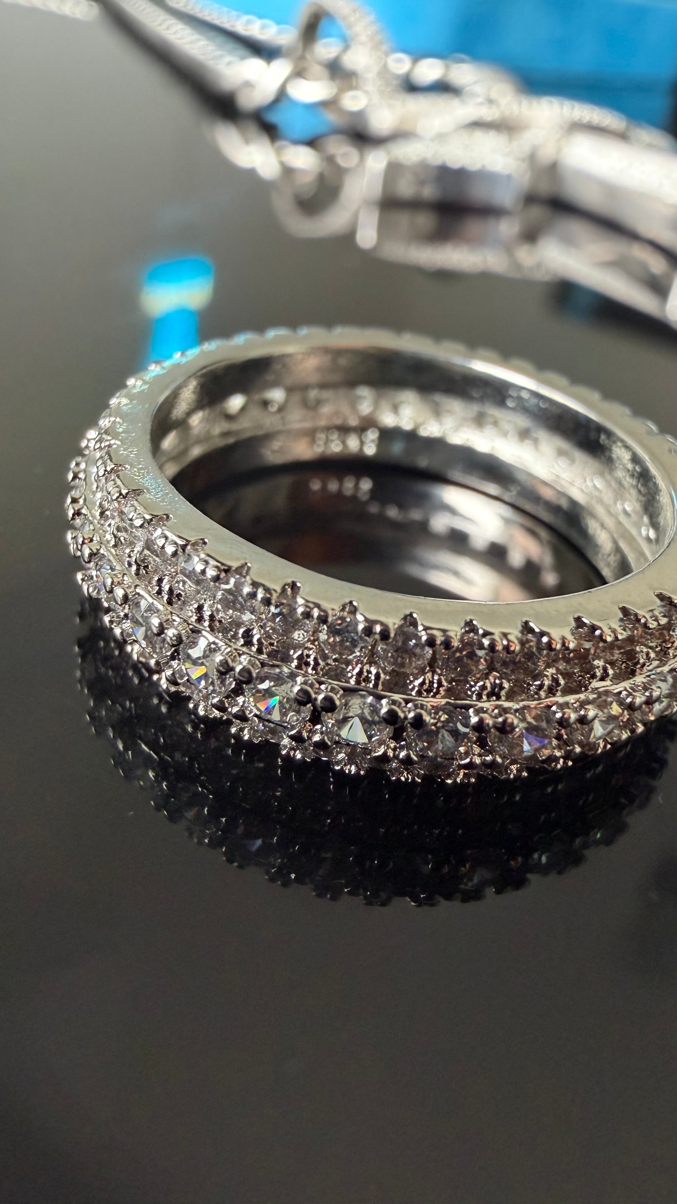 Gelati's Tri Row Prongue DVVS1/CB Lab Moissanite 925 Sterling Silver & 18K Vermeil Gold 3Ctw Eternity Band