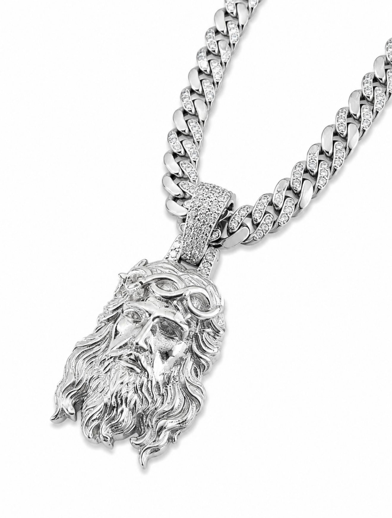 DIAMOND CROWN | PLAIN JESUS PIECE – FL–IF MOISSANITE,  925 SILVER |18K VERMEIL GOLD