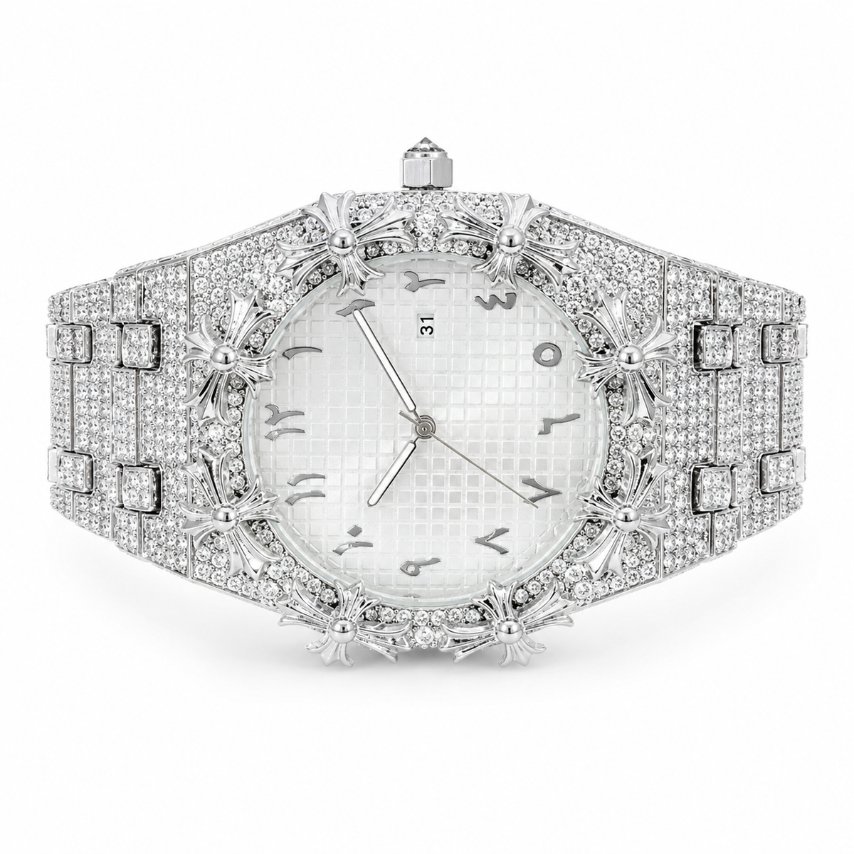 Gelati Chrome Cross Diamond Time Piece | Stainless Steel |18K Vermeil & HCD Diamonds