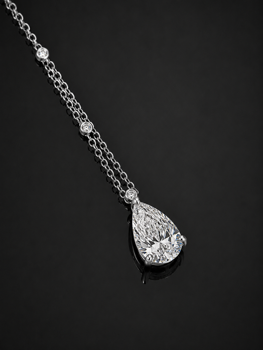 "Celeste" Pear Cut Diamond Necklace – 3CTW FL-IF Moissanite 925 Silver & 18K White Vermeil