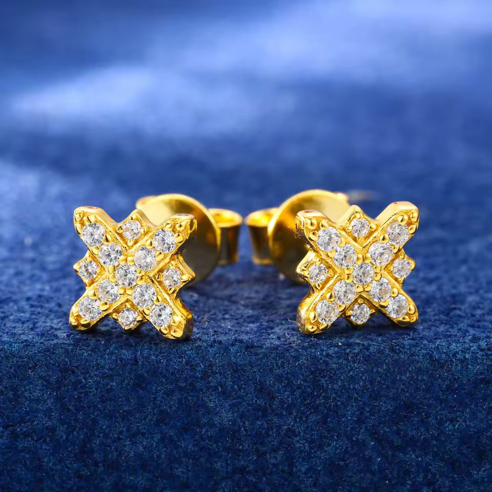Gelati's VVS1 X Shape Earrings in solid 925 Sterling Silver & 18k Vermeil Gold Inlay