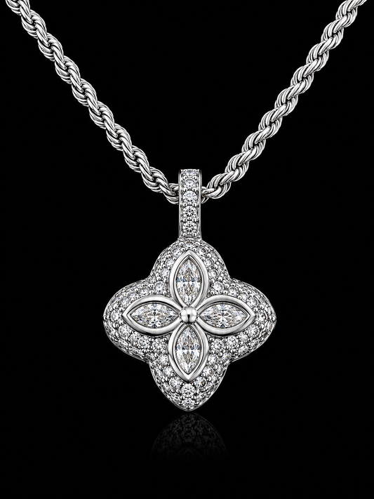 Carbon Diamond Marquise Clover Pendant – Titanium & 18K Vermeil Gold (Free Chain Included)