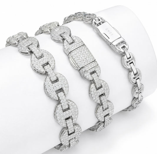 GELATI’S 6MM GUCCI LINK VVS1 DIAMOND BRACELET IN SOLID 925 STERLING SILVER & 18K VERMEIL GOLD