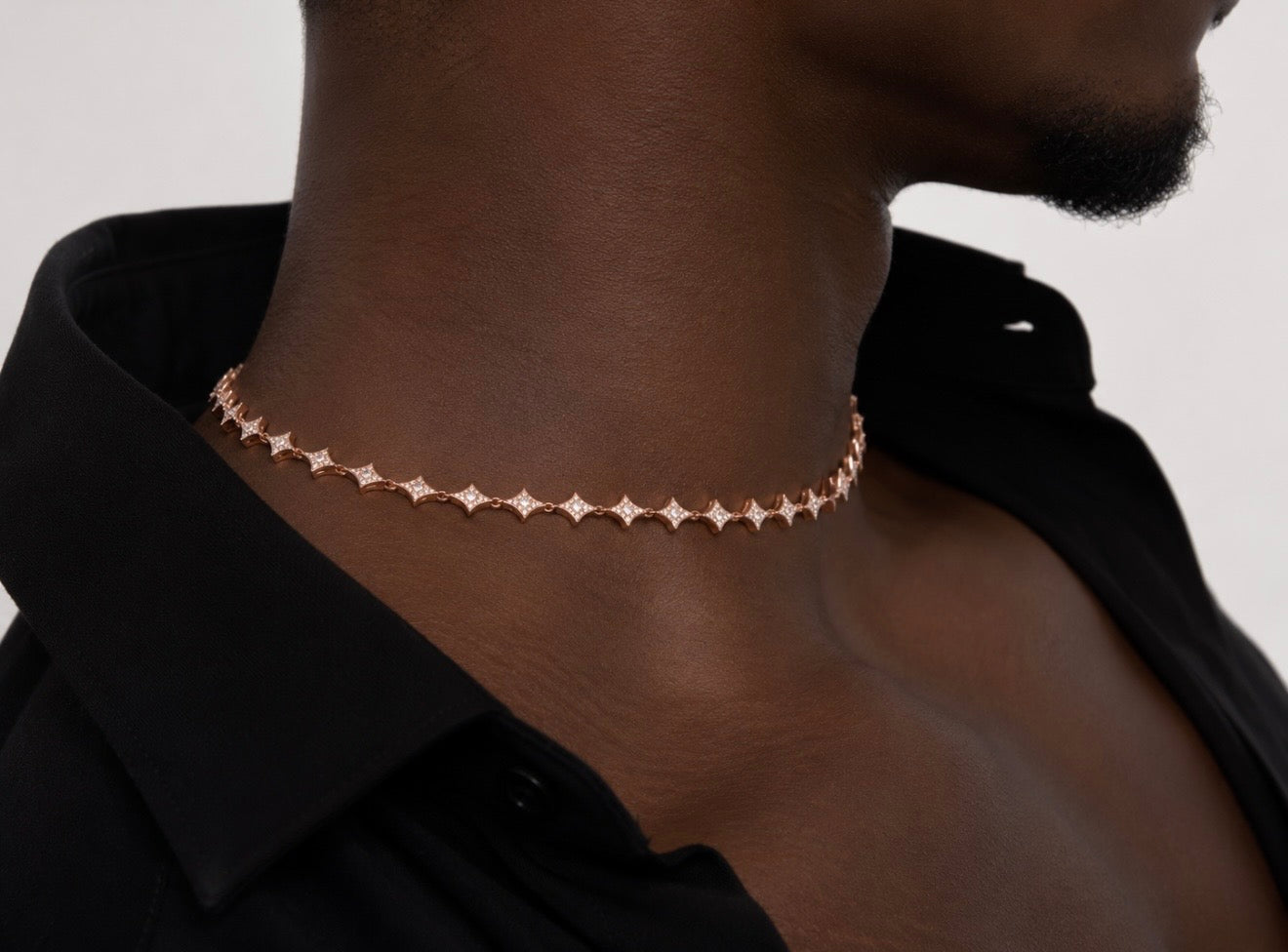 GELATI’S STARCHAIN LINK 8MM BESPOKE 925 STERLING SILVER & 18K VERMEIL GOLD NECKLACE HCD / IF–FL LAB MOISSANITE DIAMONDS