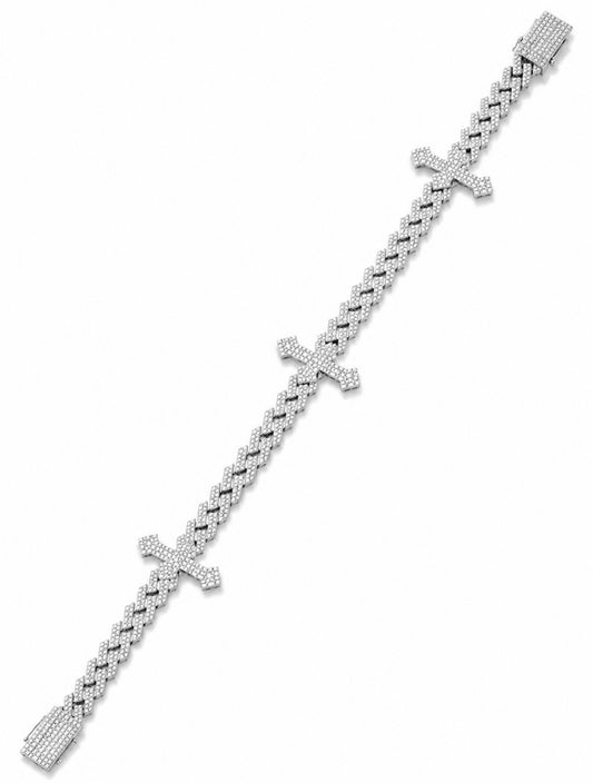 SACRIFICIO CROSS CUBAN BRACELET – FL-IF MOISSANITE, 925 SILVER & 18K VERMEIL