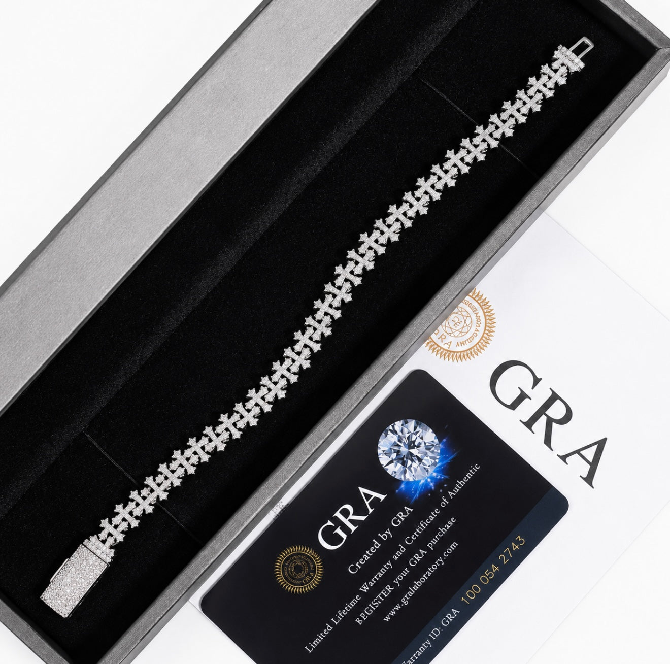 BESPOKE CHROME DOUBLE CROSS BRACELET – FL-IF MOISSANITE, 925 SILVER & 18K VERMEIL