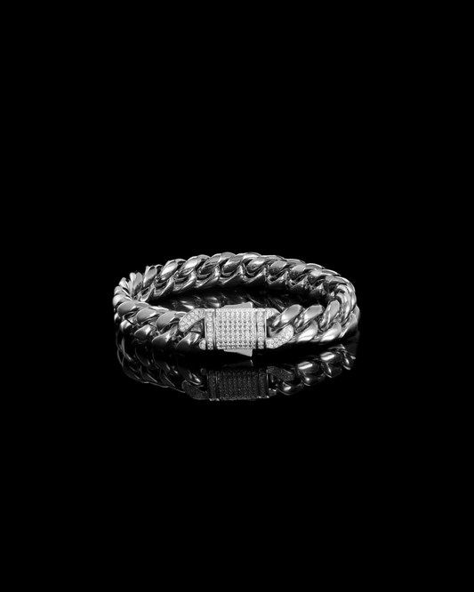 Gelati's  Diamond lock Ice Miami Curb Bracelet in Titanium Steel & 18 K Vermeil Gold Inserts