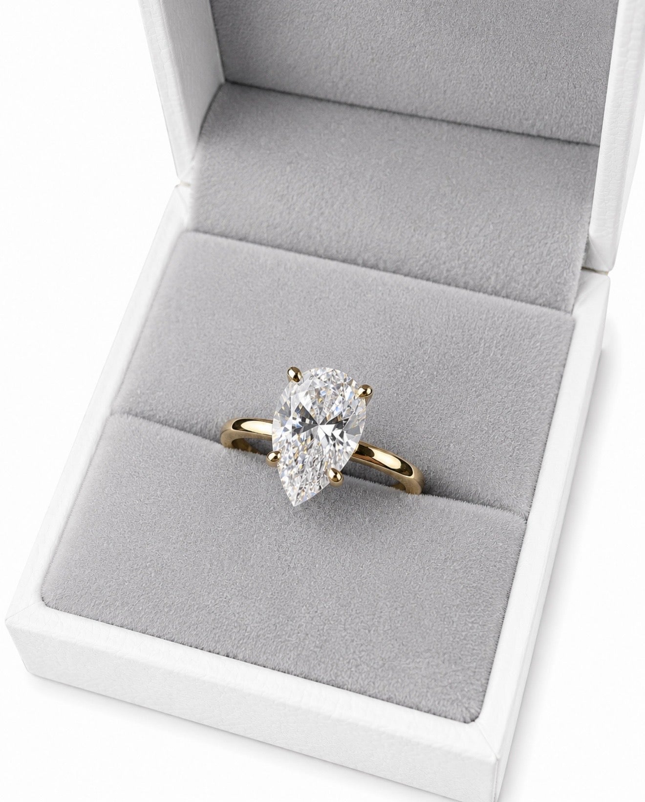 SOTTOZERO PEAR RING – 2CTW DVVS1/CB MOISSANITE, 925 SILVER & 14K WHITE VERMEIL