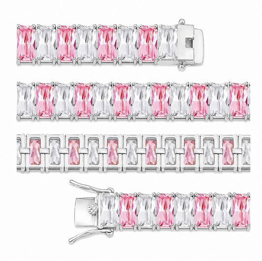 GELATI’S PINK SAPPHIRE TITANIUM TWO-TONE BAGUETTE HYBRID-LOCK TENNIS BRACELET