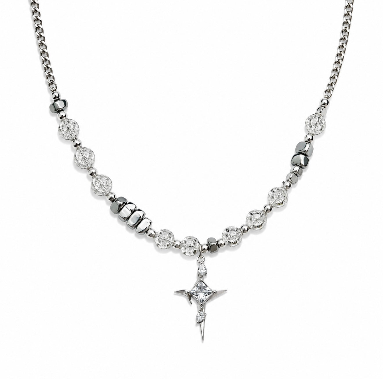 GELATI’S “DEATHSTAR” PENDANT NECKLACE IN STEEL & SYNTHETIC PEARLS