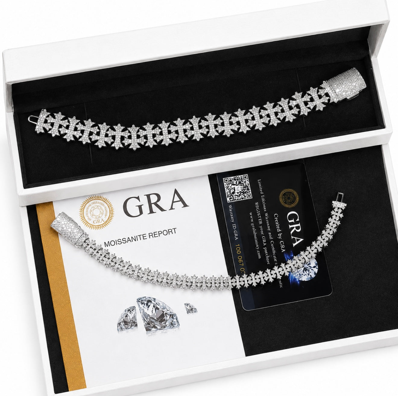 BESPOKE CHROME DOUBLE CROSS BRACELET – FL-IF MOISSANITE, 925 SILVER & 18K VERMEIL