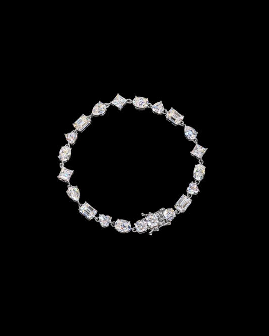 Gelati's Bespoke Multi Cut VVS1 Diamond Pear & Baguette Cut Tennis Bracelet in 925 Silver & 18k Vermeil Gold