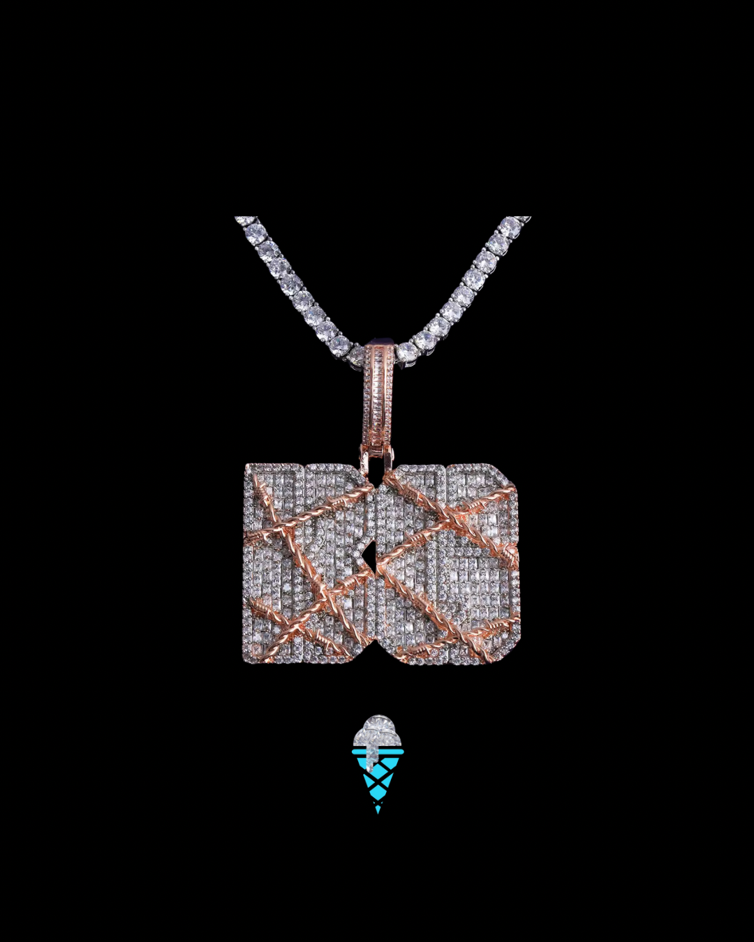Gelati Custom Barbed Wire Diamond Pendant in Solid Titanium & 18k Vermeil Gold + Free 925 Silver Rope Chain
