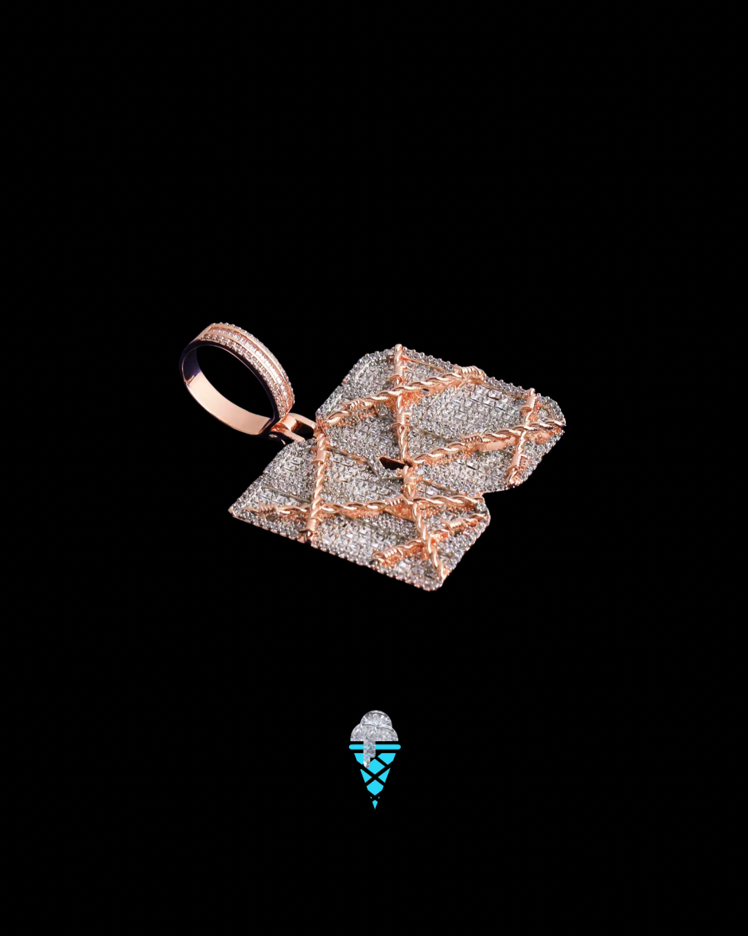 Gelati Custom Barbed Wire Diamond Pendant in Solid Titanium & 18k Vermeil Gold + Free 925 Silver Rope Chain