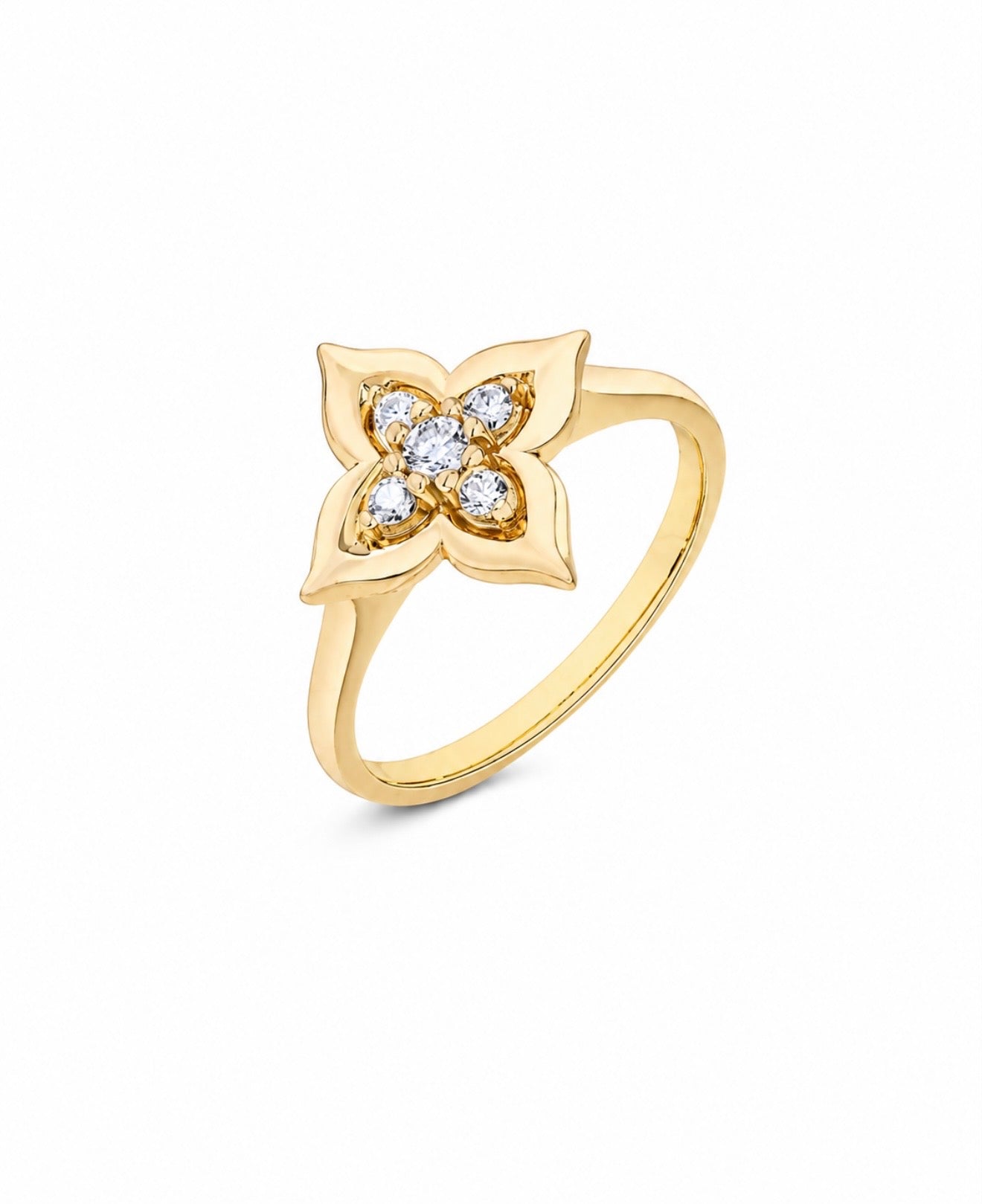 GELATI’S LUCKY FOUR LEAF CLOVER 1,5 CT INFINITY VVS1 MOISSANITE DIAMOND PRONGUE RING IN STERLING 925 SILVER & 18K VERMEIL GOLD INSERTS