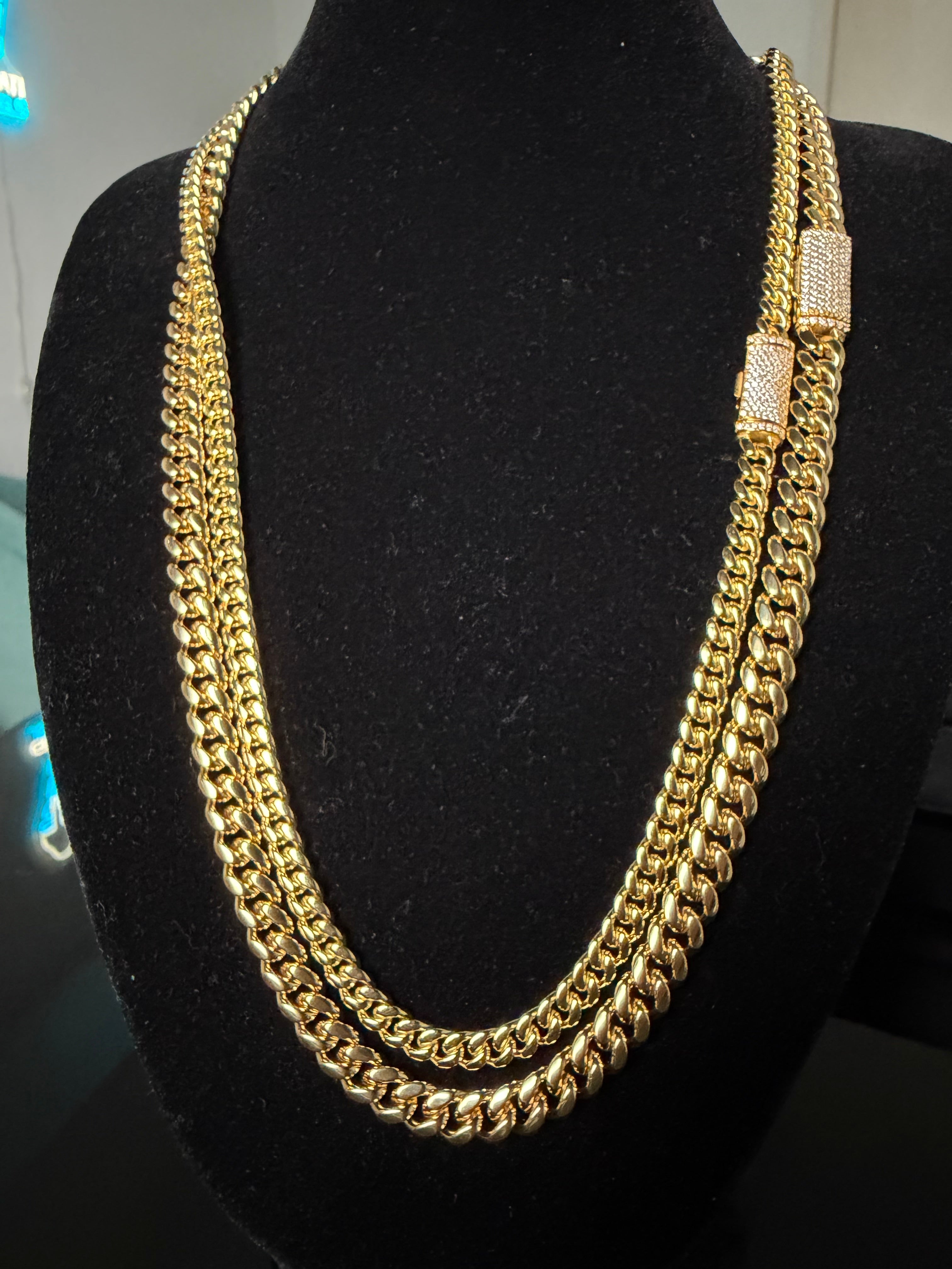 Gelati's 18K Vermeil Gold -DVVS1 Lab Moissanite Diamond Lock Miami Link Cuban Necklace in Solid 925 Sterling Silver & Titanium .