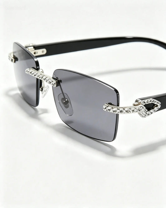 Gelati's Rimless Diamond Eyeshades in Stainless Steel & Carbon Diamonds With Vermeil Gold Accents