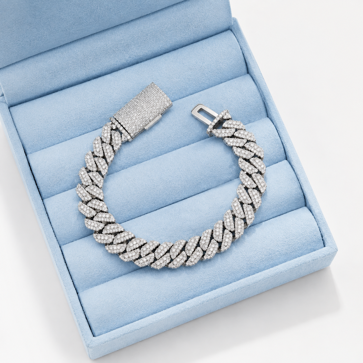 MIAMI LINK TRI-ROW MOSAIC SETTING DIAMOND BRACELET| FL-IF | FLAWLESS LAB MOISSANITE |8.5 CT | 18K VERMEIL