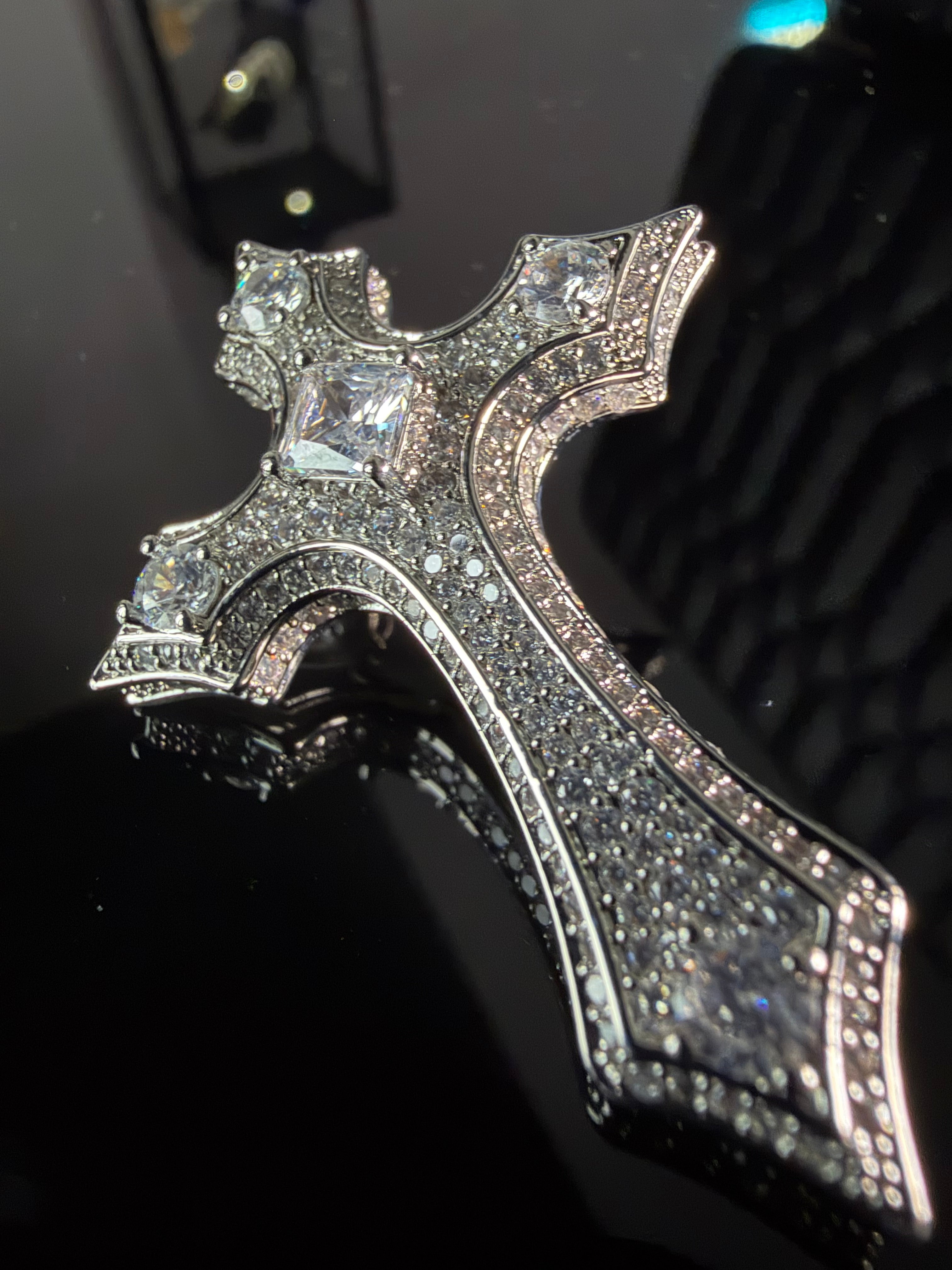 Inferno Crucifix Pendant – Carbon Diamonds, Titanium & 14K Vermeil