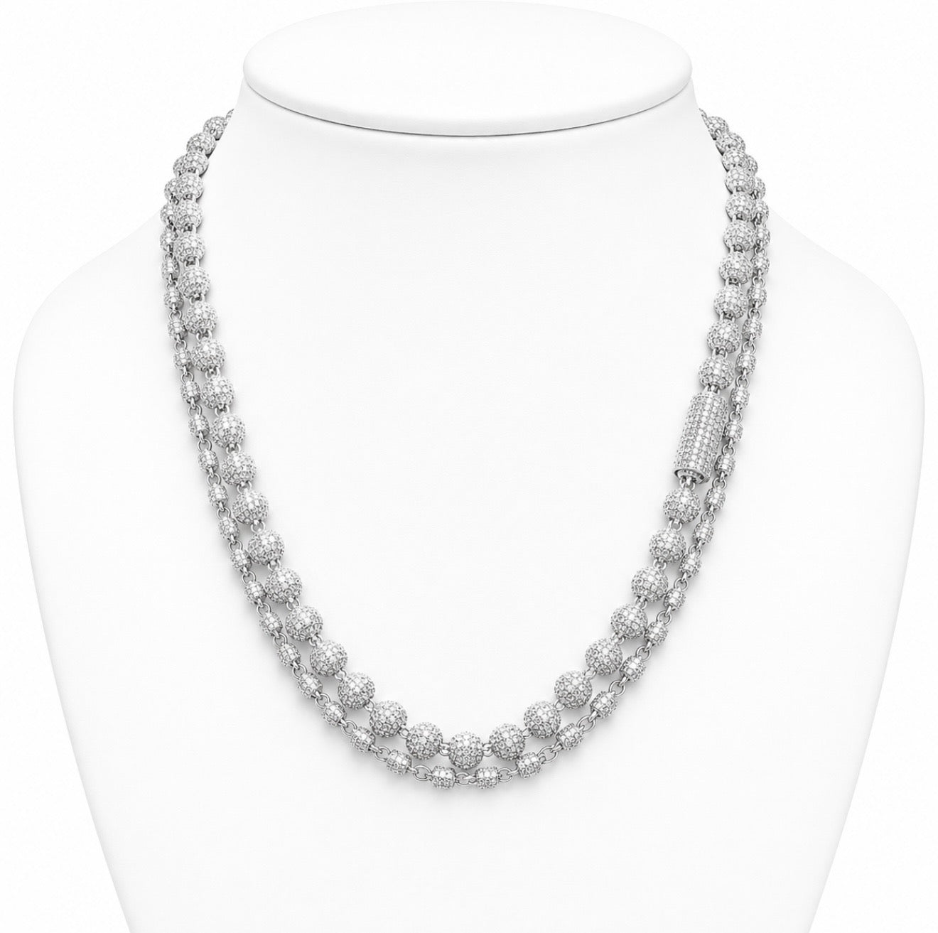 GELATI’S BESPOKE STEEL “ICEBALL” MICRO PAVE DIAMOND NECKLACE WITH 18K VERMEIL GOLD MICRO INSERTS